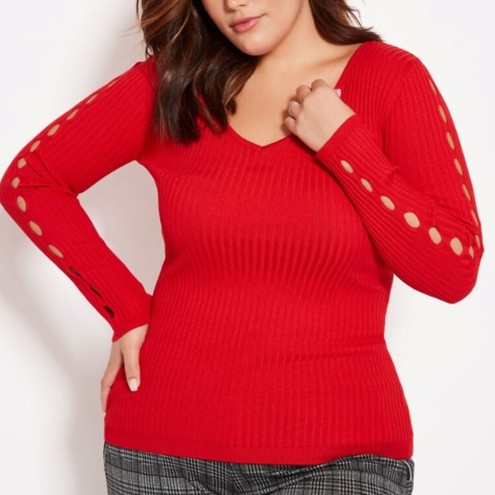 NWOT VNeck Ribbed Cutout Accents Sweater